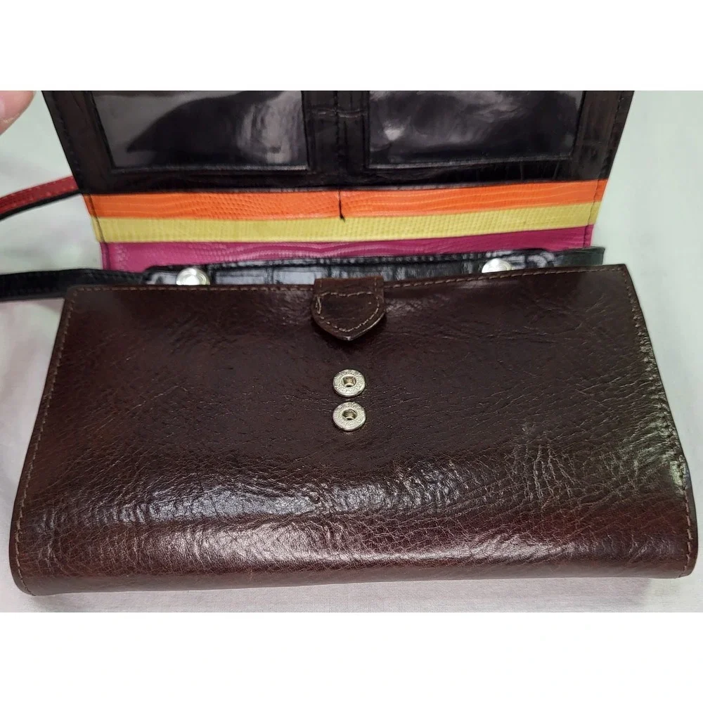 Brighton Crossbody Bag Wallet Purse Croc Embossed Charms Red & Black Strap Heart